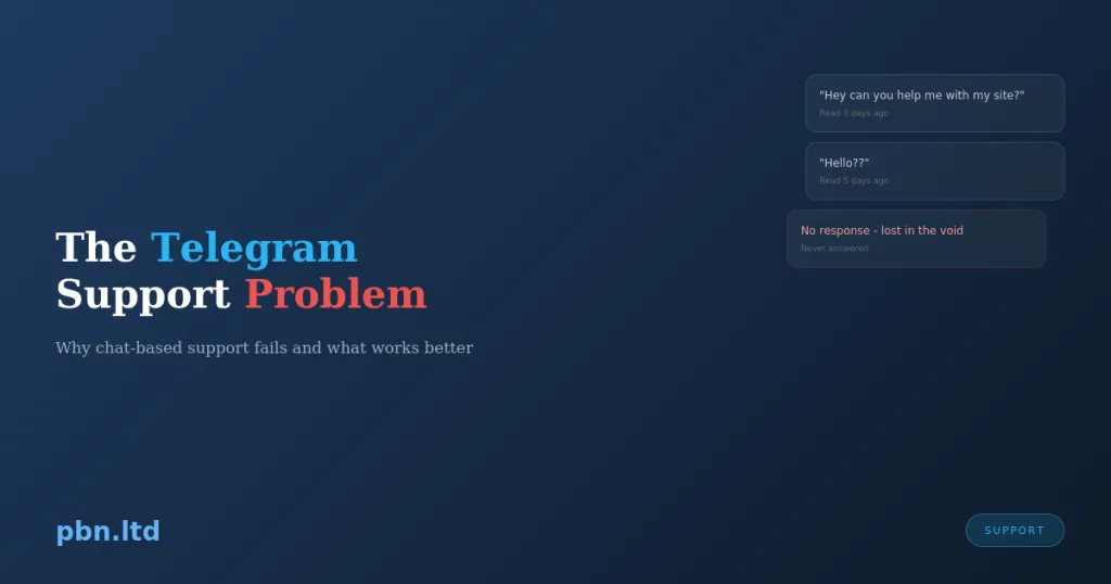 The Telegram Support Problem Why We Can't Debug Your Site in 3 Messages