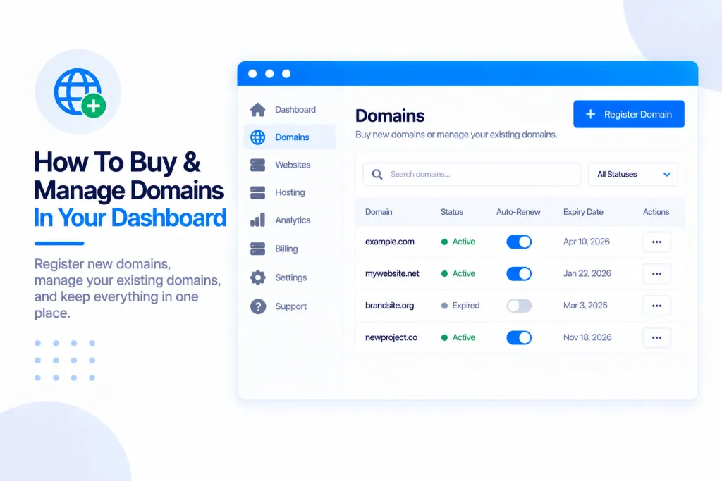 How To Buy & Manage Domains In Your Dashboard